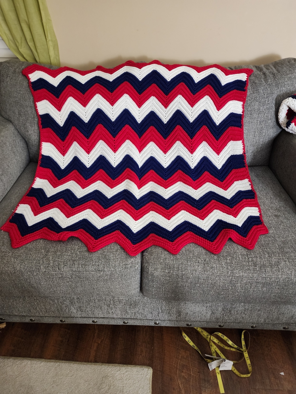Handmade Chevron Crochet Throw Blanket - Red, White & Black